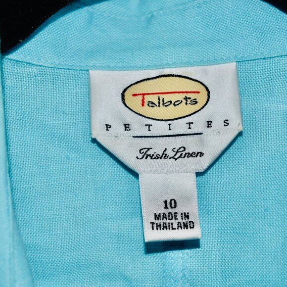 Vintage Talbots Irish Linen Button-Up Shirt Jacket | Aqua Blue | Size 10 - Picture 2 of 5